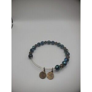 Alex and Ani Blue Beaded Bracelet Charms Adjustable Faceted Jewelry Costume